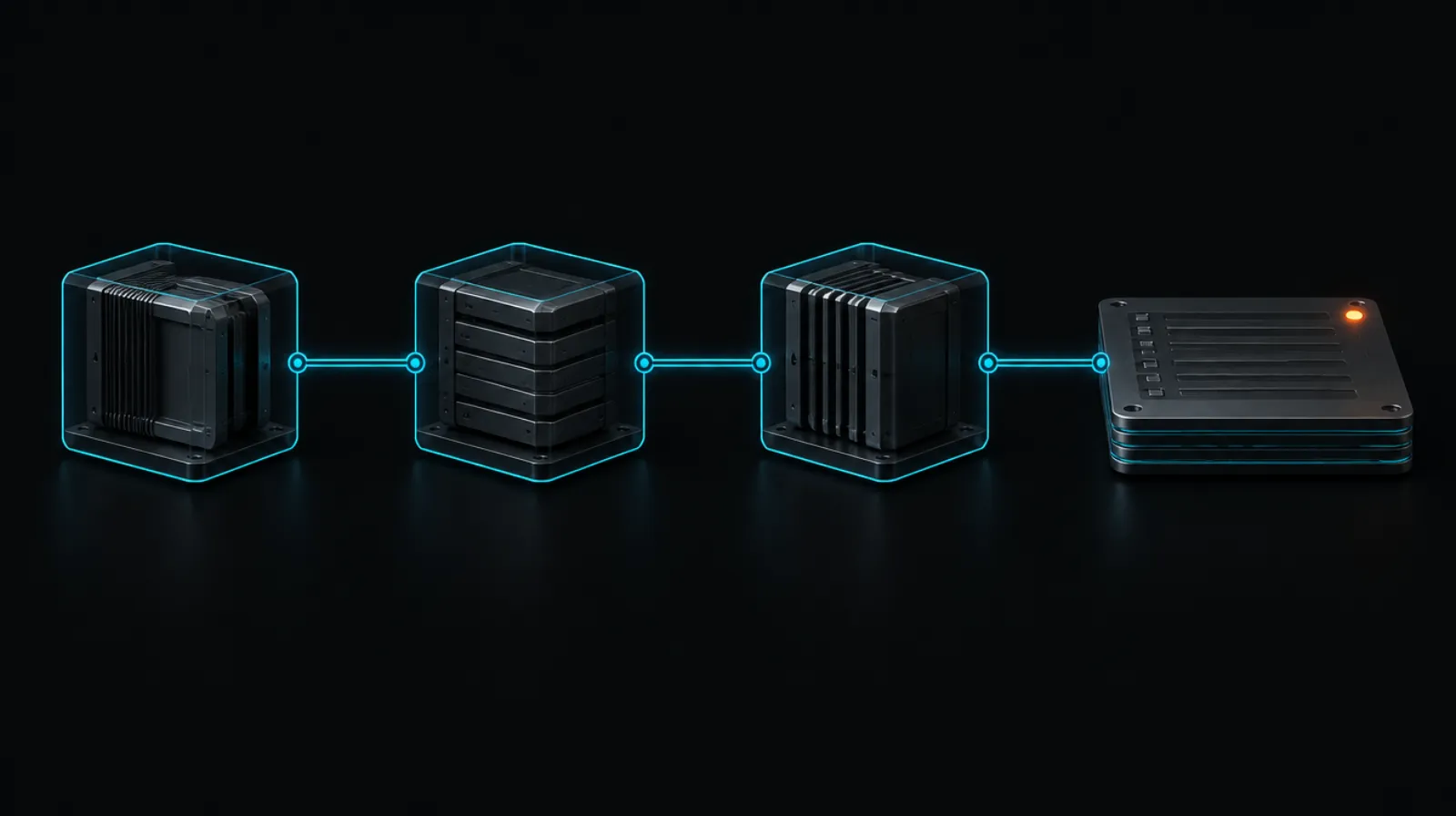 Linked containers leading to a record slab, symbolising licence verification
