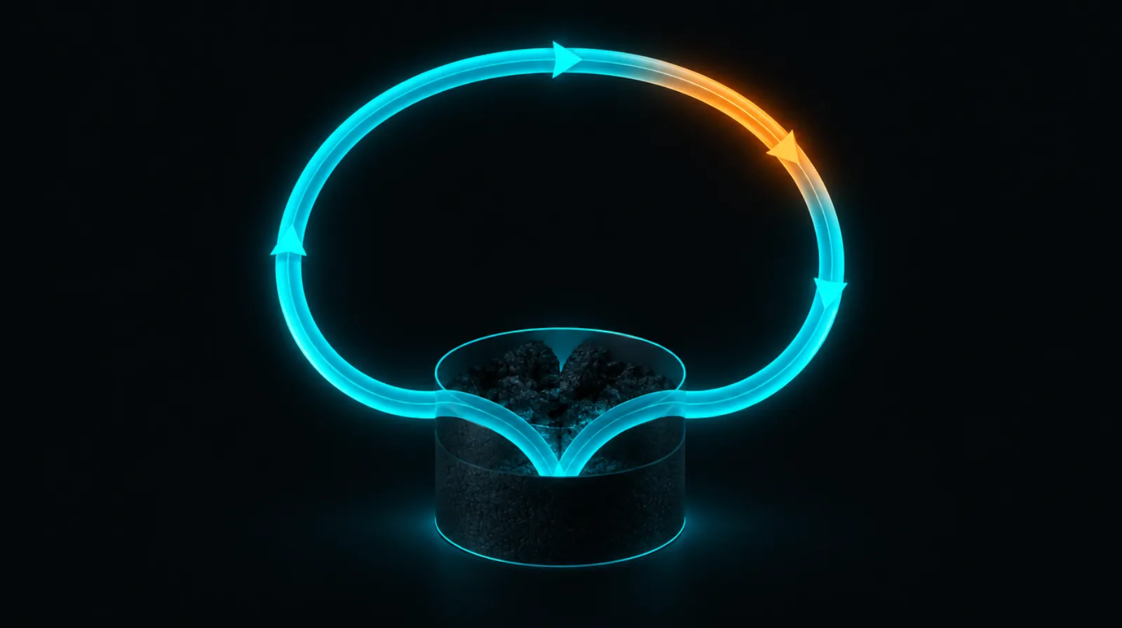 A loop of light flowing back into a reservoir, representing cashback