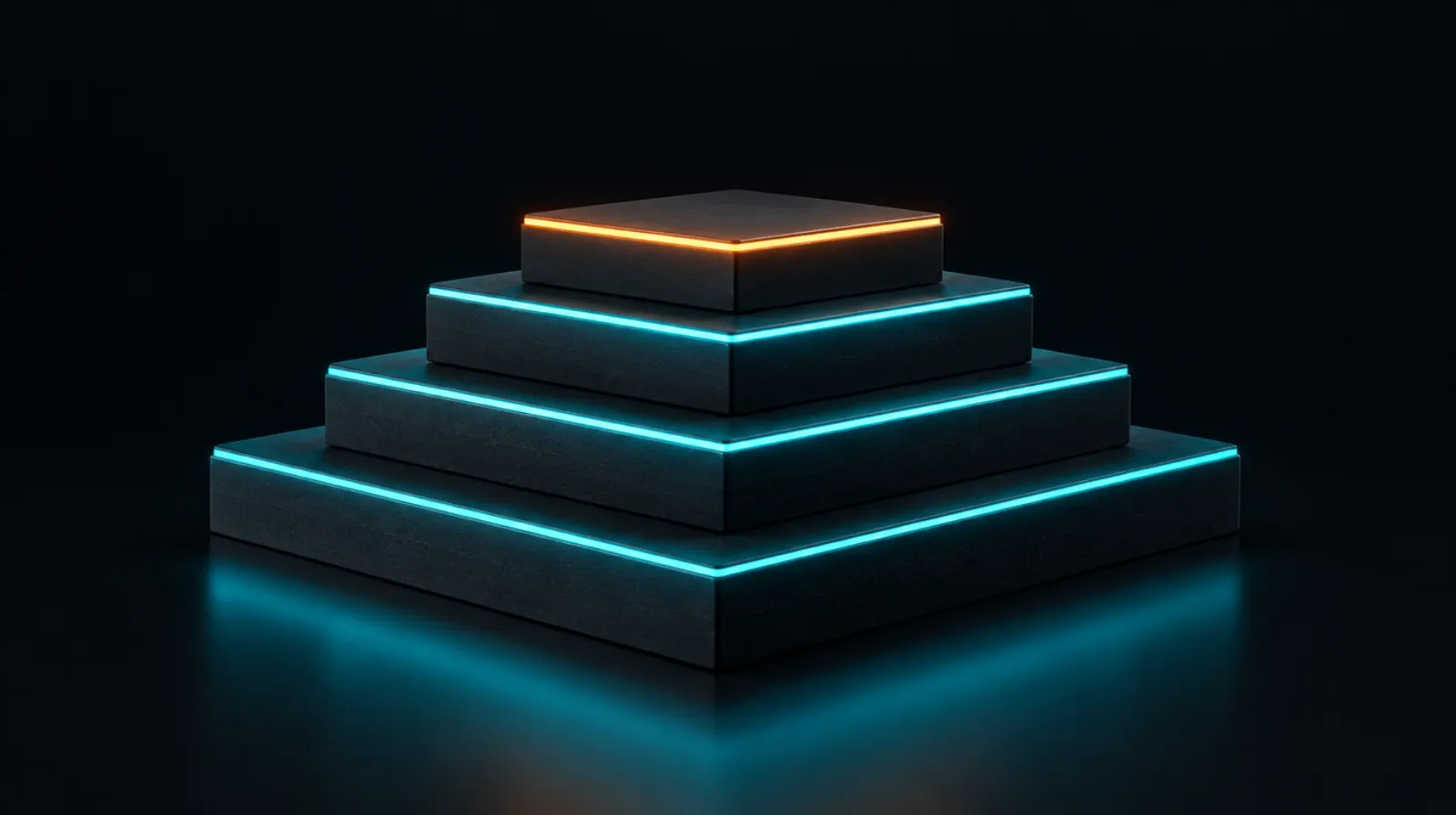 Tiered platforms rising to a lit top level, representing VIP tiers